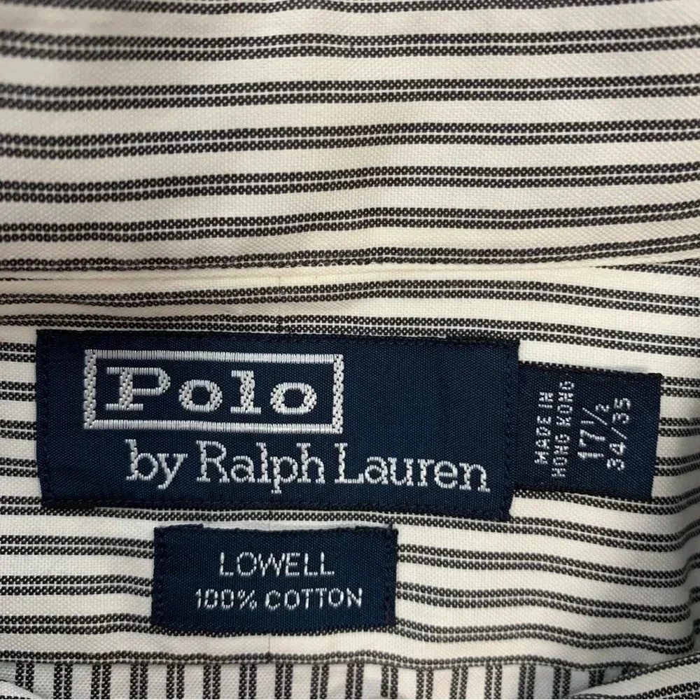 Polo Ralph Lauren Shirt Men 17.5 Lowell Gray Stripe Long Sleeve 100% Cotton Pony
